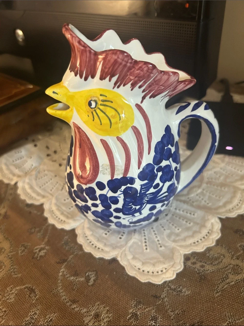 Vintage Signed Capri Handpainted Rooster Pitcher Italy